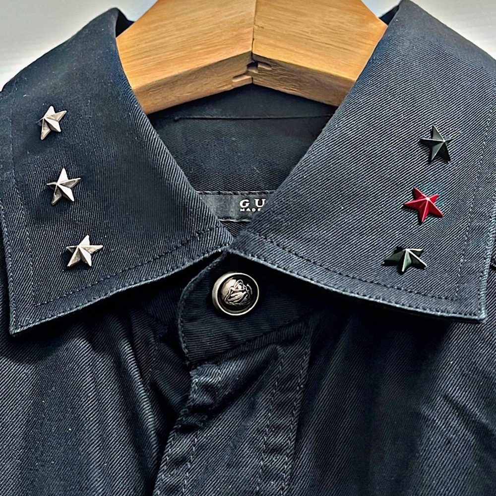 Authentic Gucci Tom Ford Black Star Studded Collar Military Epaulettes Shirt - Picture 2 of 13